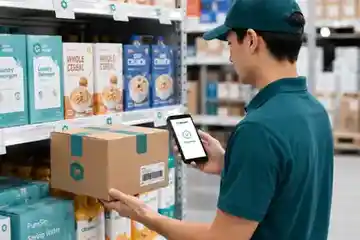 Warehouse worker scanning a food and consumer goods box with Boxycle